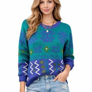 Laura‎ Gayle Vintage NWT 80s Geometric Pattern Knit Sweater Purple Women's Large